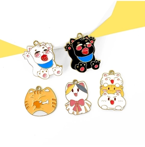 Detail of colorful DIY enamel cat charms in various styles for jewelry making