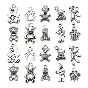 Antique silver bear and paw charms set for DIY jewelry necklaces and bracelets