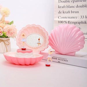 Pink shell musical jewelry box with rotating ballerina and mirror for girls gift