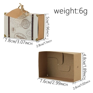 Mini suitcase kraft paper candy gift box with vintage prints and dimensions