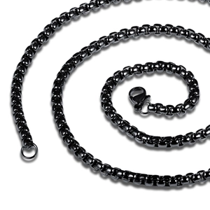 Polished black stainless steel box chain necklace with secure lobster clasp for men