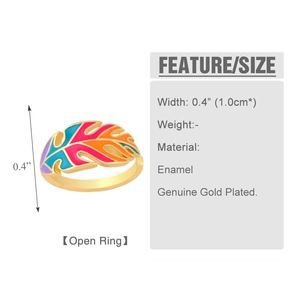 Detail view of 1.0cm width enamel leaf ring with adjustable gold plated band