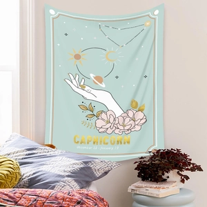 Bohemian Capricorn constellation tapestry with floral celestial art for bedroom wall decor