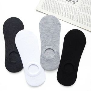 Breathable cotton invisible low cut boat socks for men in black white and grey set