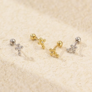 Minimalist S925 silver cross stud earrings with sparkling zircon and ball back closure