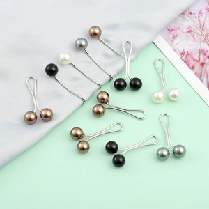 U-shaped safety pins set with multicolor imitation pearls for scarves and lapels
