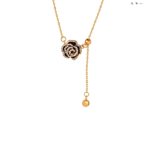 Rose Pendant Necklace Stainless Steel Micro Paved Rhinestone Enamel Adjustable Pull Chain For Women