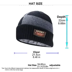 Guide des tailles pour bonnet en tricot avec doublure polaire, tour de tête 54-60cm