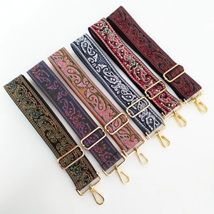Ethnic paisley embroidered wide guitar style adjustable shoulder straps for crossbody bags