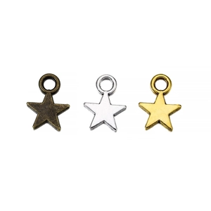 Three metal star charms in bronze, silver, and gold for DIY jewelry making accessories