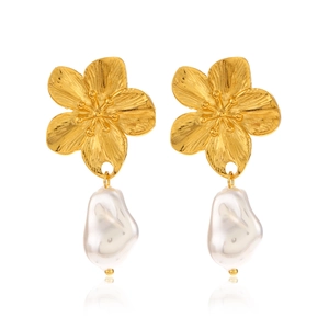 Französische Vintage-Ohrringe mit 18K Goldblumen und eleganten Perlenanhängern
