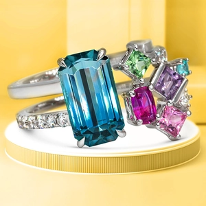Multicolor Zirconia Open Ring For Women Silver Color Copper Base Geometric Emerald Cut Blue Stone Fashion Jewelry Ring Gift
