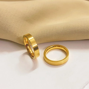 Close-up of classic 18k gold plated stainless steel band ring with polished finish
