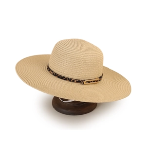 Wide Brim Straw Sun Hat Paper Woven Foldable Leopard Print Belt Summer Beach Fashion For Women Men