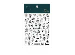 Detail view of 5D Halloween nail stickers featuring witches, ghosts, and bats icons