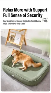 Detail of water-resistant rectangular pet bed with olive green plush fabric for dogs