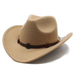 Classic light brown wool felt cowboy hat with dark brown synthetic leather decorative band