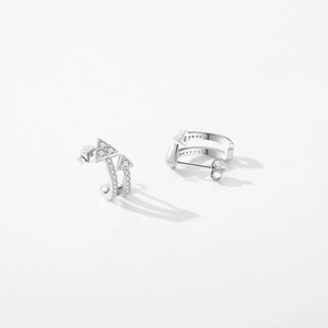 S925 sterling silver double arrow stud earrings with pavé micro-inlaid cubic zirconia