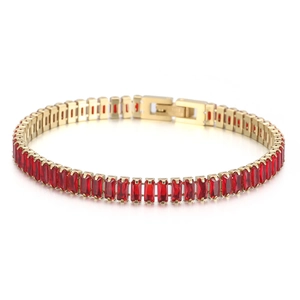 Luxurious gold-plated titanium steel bracelet featuring 6mm red zircon stones in a circular layout