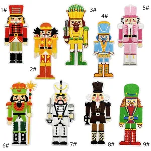 Set of 9 Nutcracker soldier embroidered patches with detailed colorful stitching