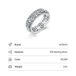 Retro S925 sterling silver daisy ring with hollow floral pattern and zircon diamonds