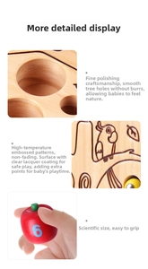 Detailed view of polished wooden apple toys with digital numbering and smooth finish