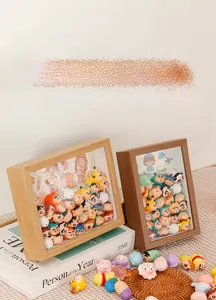 Hollow wooden display frame with transparent panel for storing cartoon figurines