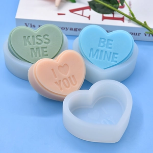 Heart shaped silicone molds for DIY cakes and soaps with Love letter engravings