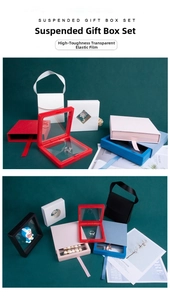 Detail view of multi-color jewelry display boxes with elastic PE film for 3D floating effect