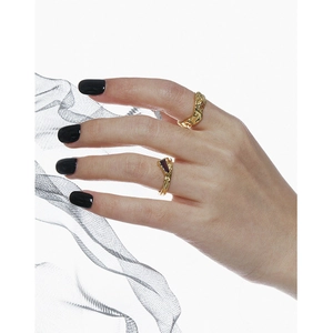 Irregular textured gold S925 silver ring set with micro-inlaid purple zircon stones