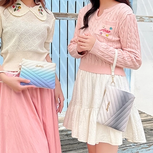 Rainbow gradient striped ladies clutch bags with diamond lattice and metal lettering