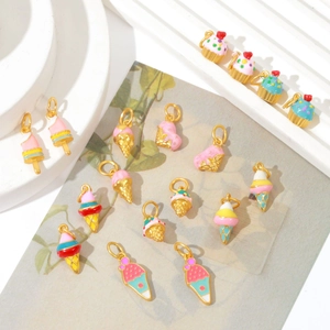 Cute enamel ice cream and cake charms in gold plated metal for DIY jewelry making
