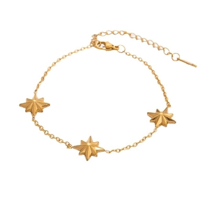 Minimalist 18K gold plated stainless steel bracelet with three 3D star pendants for women