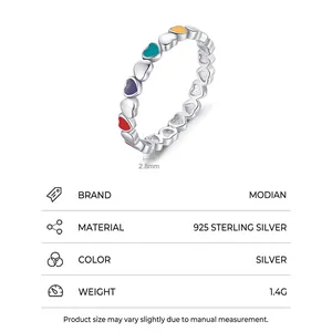 Minimalist S925 sterling silver band featuring colorful enamel heart shapes and engraving