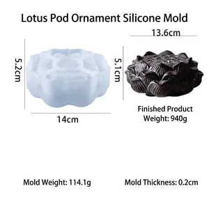 Silicone lotus seed pod mold for DIY resin ornaments and candle holders on white background