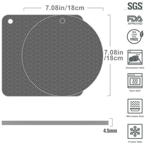 Silicone heat resistant mat with wave pattern showing 4.5mm thickness and FDA certification