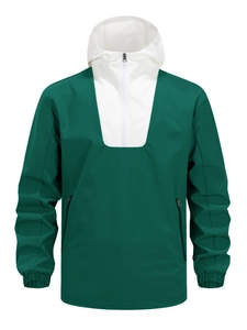 Giacca a vento sportiva da uomo con design color block verde e bianco e cappuccio