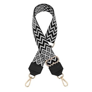 Adjustable wide replacement shoulder strap with black and white chevron pattern for handbags