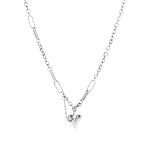 Silver double-layered blade chain bracelet with 3D heart pendant on white background