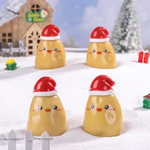 Mini Christmas Potato Doll Resin Micro Landscape Ornaments With Red Santa Hat Desktop Winter Decor Cute Cartoon Figurines