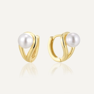 Elegant 925 Sterling Silver Earrings With 14K Gold Plated Geometric Shell Artificial Pearl Hoop For Women Fashion Jewelry