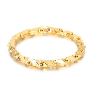 Men's hip hop gold stainless steel keel chain bracelet with geometric links design