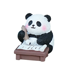Cute resin panda figurine writing at a desk, traditional Chinese style car dashboard decor