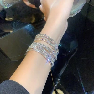 Sparkling silver multi-layer rhinestone stretch bracelet for elegant party wear