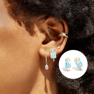 Detailed close-up of S925 silver ice cream stud earrings with colorful enamel and zircon inlay