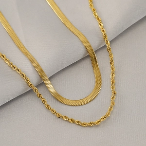 18K Gold Plated Stainless Steel Herringbone Snake Chain And Twisted Rope Chain Necklace Layered Minimalist Jewelry For Women
