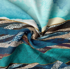Detailed close-up showing the twill fabric texture and golden mountain line patterns