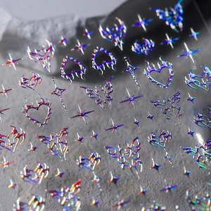 Holografische Nagelaufkleber 3D Laser Silber Schmetterling Herz Stern Gothic Y2K Stil Selbstklebende Decals DIY Dekor