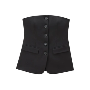 Gilet de costume bustier noir ajusté avec cinq boutons pour ensemble décontracté femme