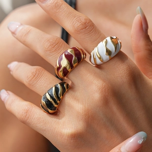 Geometric Irregular Wave Texture Alloy Enamel Open Rings For Women Minimalist Adjustable High End Finger Hand Jewelry